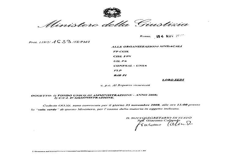 168 – Nuovo Contratto Integrativo / FUA 2008 – L’amministrazione convoca il sindacato