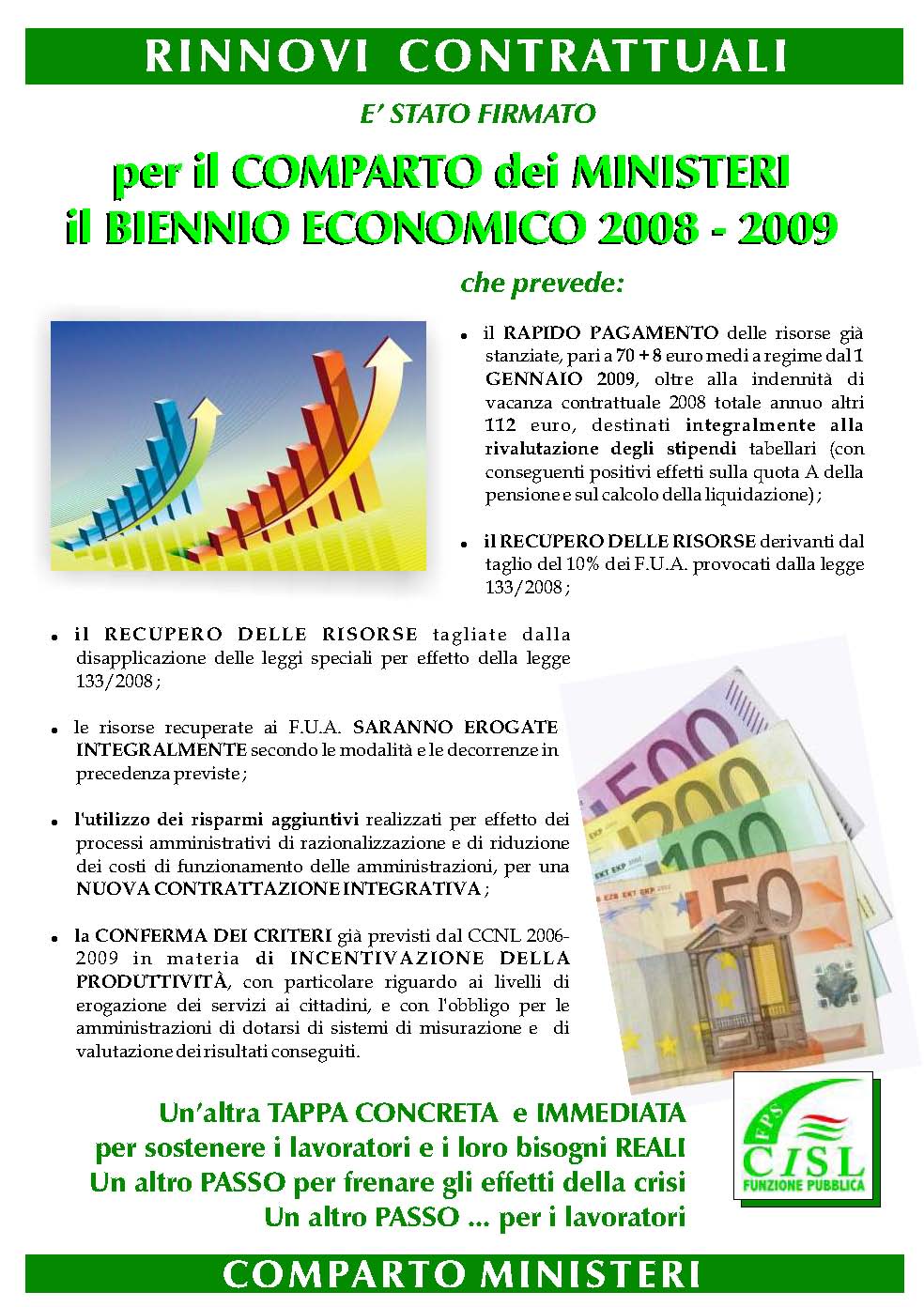 164 – Rinnovi Contrattuali – Firmata ipotesi CCNL Comparto Ministeri (Biennio economico 2008/2009)