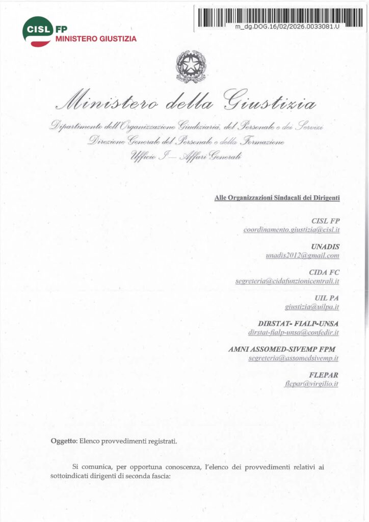 54 – DIRIGENTI – CONFERIMENTI INCARCHI: ELENCO PROVVEDIMENTI REGISTRATI