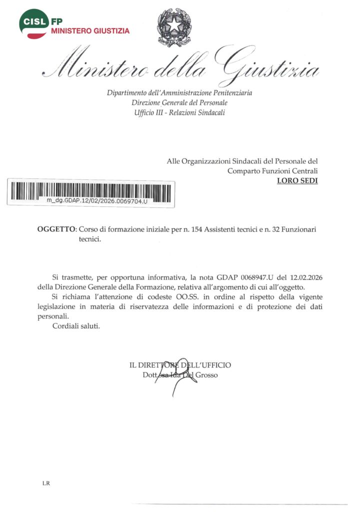 55 – CORSO DI FORMAZIONE INIZIALE PER N. 154 ASSISTENTI TECNICI E N. 32 FUNZIONARI TECNICI – LA NOTA DELL’AMMINISTRAZIONE