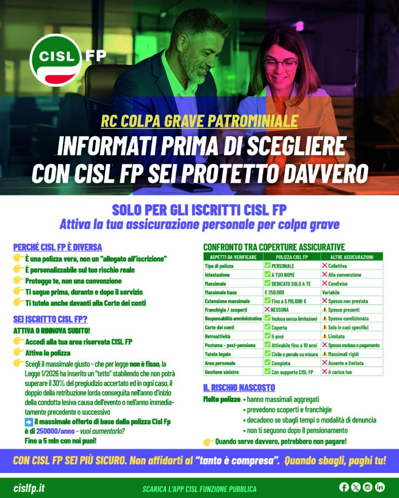 83 – RC COLPA GRAVE PATRIMONIALE – INFORMATI PRIMA DI SCEGLIERE: CON CISL FP SEI PROTETTO DAVVERO