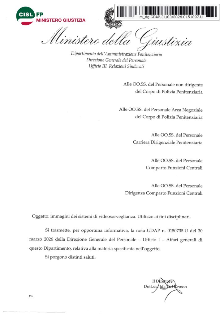 100 – IMMAGINI DEI SISTEMI DI VIDEOSORVEGLIANZA: UTILIZZO AI FINI DISCIPLINARI – LA NOTA CIRCOLARE DELL’AMMINISTRAZIONE