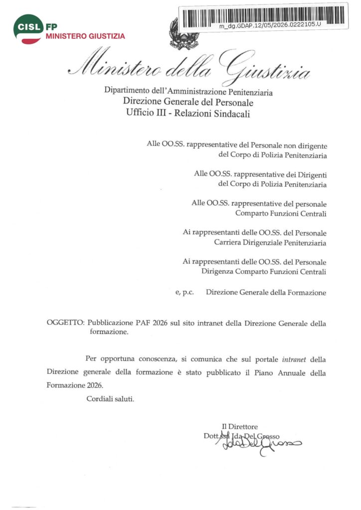 143 -PUBBLICAZIONE PAF 2026 SUL SITO INTRANET DELLA DIREZIONE GENERALE DELLA FORMAZIONE – LA COMUNICAZIONE DELL’AMMINISTRAZIONE