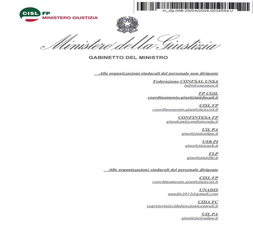 132 – DECRETO MINISTERIALE 28 APRILE 2026 DI MODIFICA DELLA COMPOSIZIONE DELLA DELEGAZIONE DI PARTE PUBBLICA RELATIVA AL GABINETTO DEL MINISTRO – LA NOTA DELL’AMMINISTRAZIONE