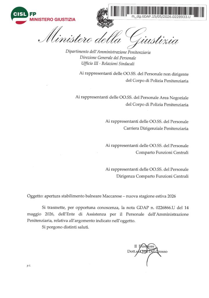 153 – EAP – APERTURA STABILIMENTO BALNEARE MACCARESE – NUOVA STAGIONE ESTIVA 2026 – LA NOTA DELL’ENTE