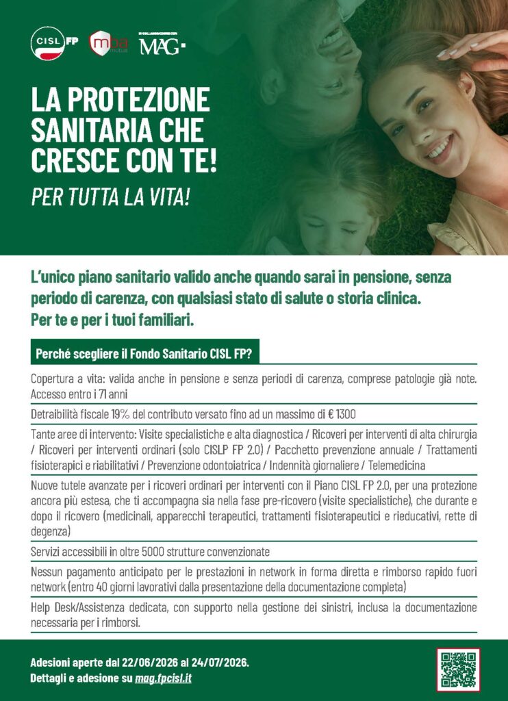 188 – LA PROTEZIONE SANITARIA CHE CRESCE CON TE! PER TUTTA LA VITA! – LA POLIZZA SANITARIA IN CONVENZIONE PER GLI ISCRITTI ALLA CISL FP
