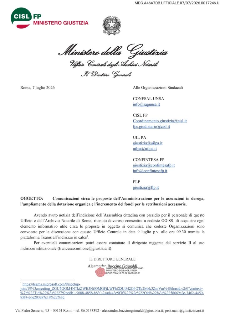 217 – COMUNICAZIONI CIRCA LE PROPOSTE DELL’AMMINISTRAZIONE PER LE ASSUNZIONI IN DEROGA, L’AMPLIAMENTO DELLA DOTAZIONE ORGANICA E L’INCREMENTO DEI FONDI PER LE RETRIBUZIONI ACCESSORIE – LA NOTA DELL’AMMINISTRAZIONE