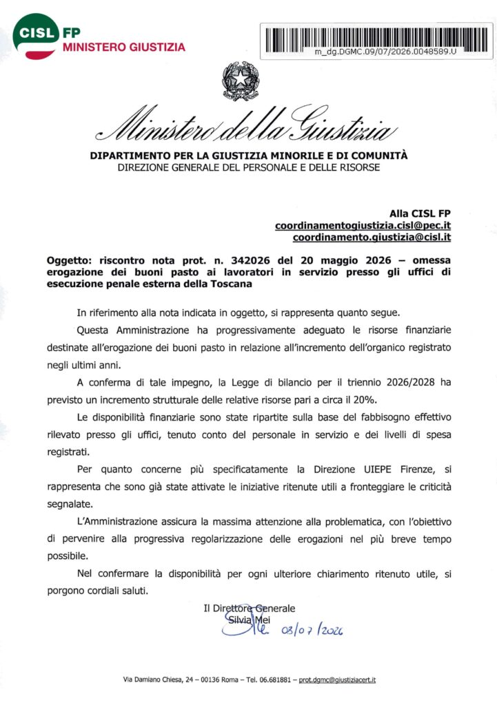 222 – MANCATA EROGAZIONE DEI BUONI PASTO – LA RISPOSTA DELL’AMMINISTRAZIONE