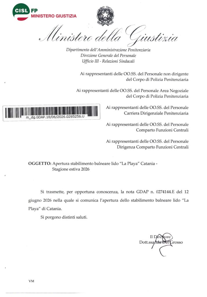 193 – EAP – APERTURA STABILIMENTO BALNEARE LIDO “LA PLAYA” CATANIA – STAGIONE ESTIVA 2026 – LA NOTA DELL’ENTE